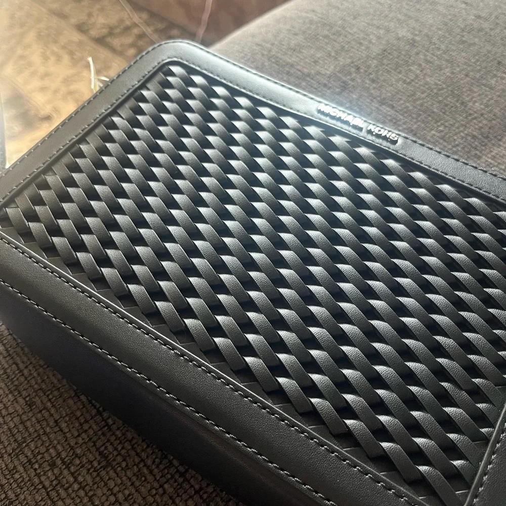 Michael Kors Black Woven Crossbody Bag Jet Set NWT